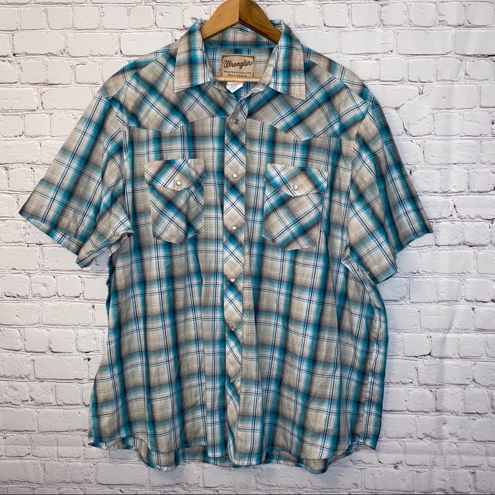 💎 Wrangler Short Sleeve Plaid Snap Shirt 2XL